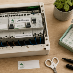 symbole chauffe eau sur tableau electrique avec étiquettes