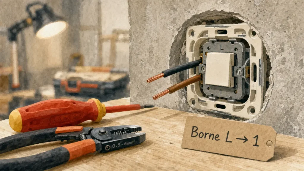 Borne L et retour lampe : le branchement d’un interrupteur simple Legrand sans erreur