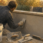 Crépi muret : artisan applique l’enduit sur un muret en extérieur