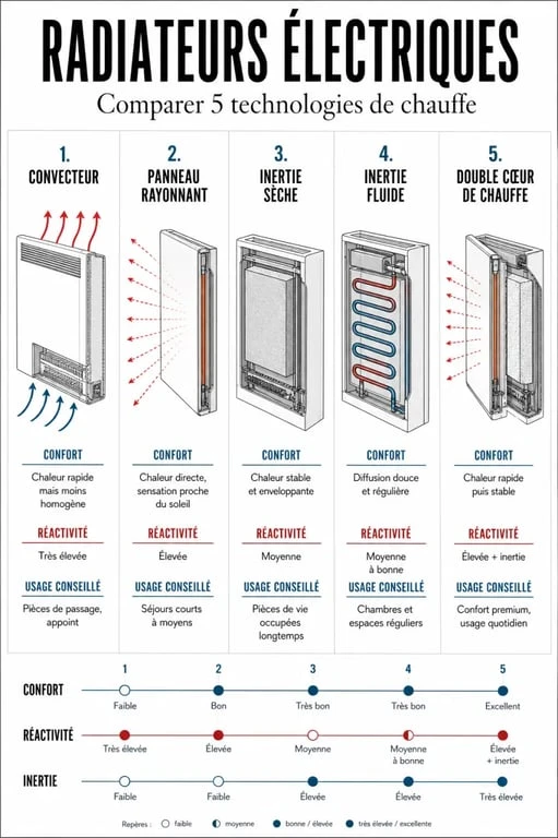 Meilleur radiateur electrique : comparaison visuelle des technologies et usages