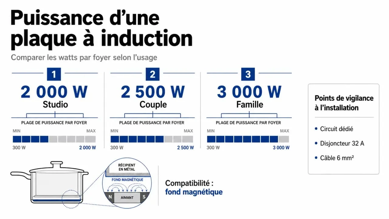Plaque induction quelle puissance : comparaison des puissances par foyer et des besoins d'installation