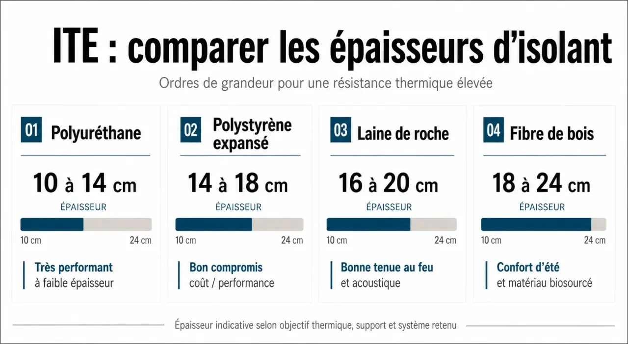 Isolation exterieure quelle epaisseur : comparatif visuel des épaisseurs recommandées selon le matériau