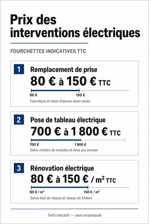 Infographie des tarifs et taux horaire électricien en France