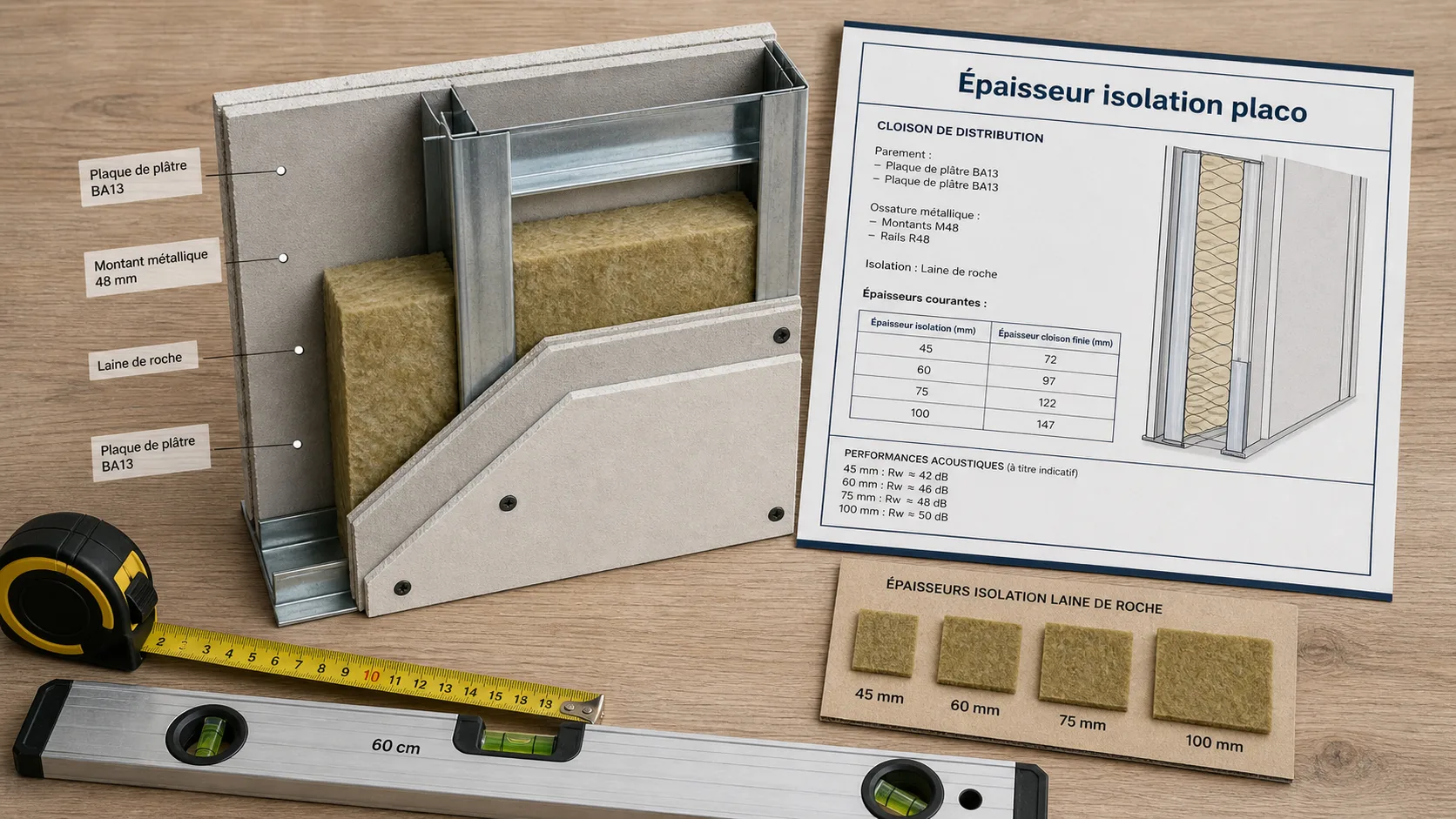 Epaisseur isolation placo 72/48, 90 mm ou 147 mm