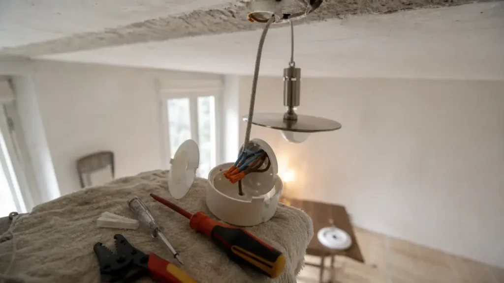 Installer luminaire plafond : fixation et sécurité près du boîtier DCL