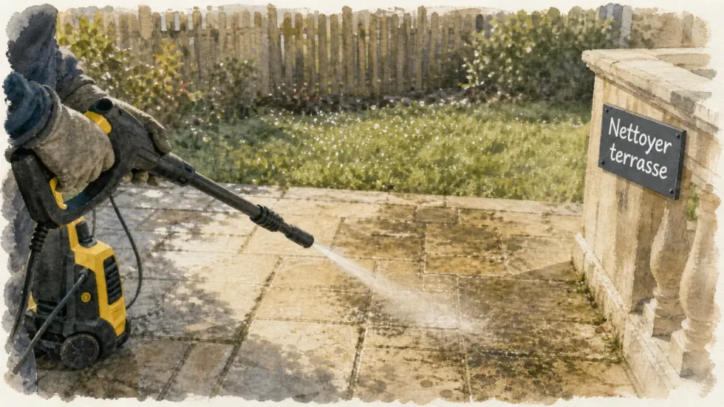 Kärcher pour nettoyer une terrasse : 120 à 140 bars suffisent, mais les mauvais réglages marquent le sol
