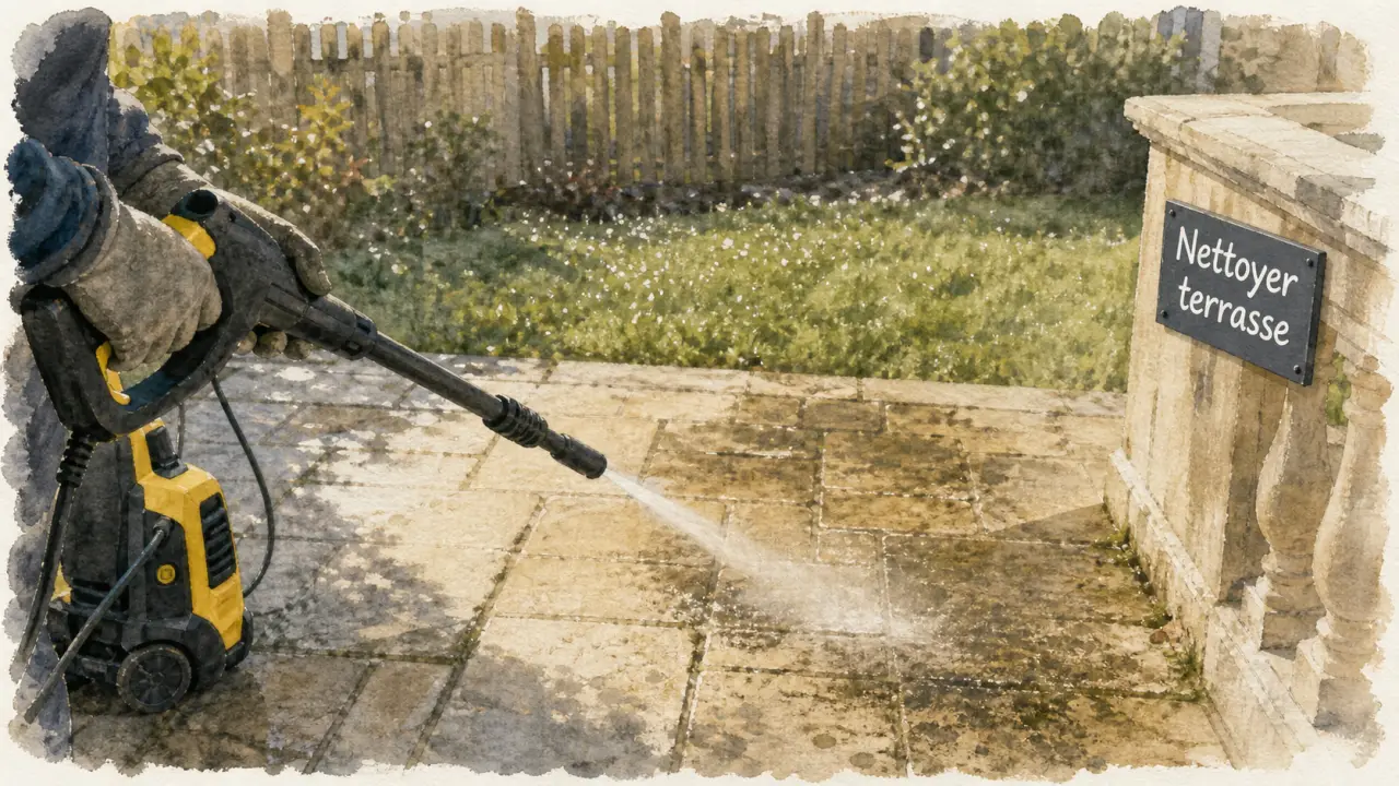Kärcher pour nettoyer une terrasse, traces de mousse et joints encrassés après nettoyage haute pression