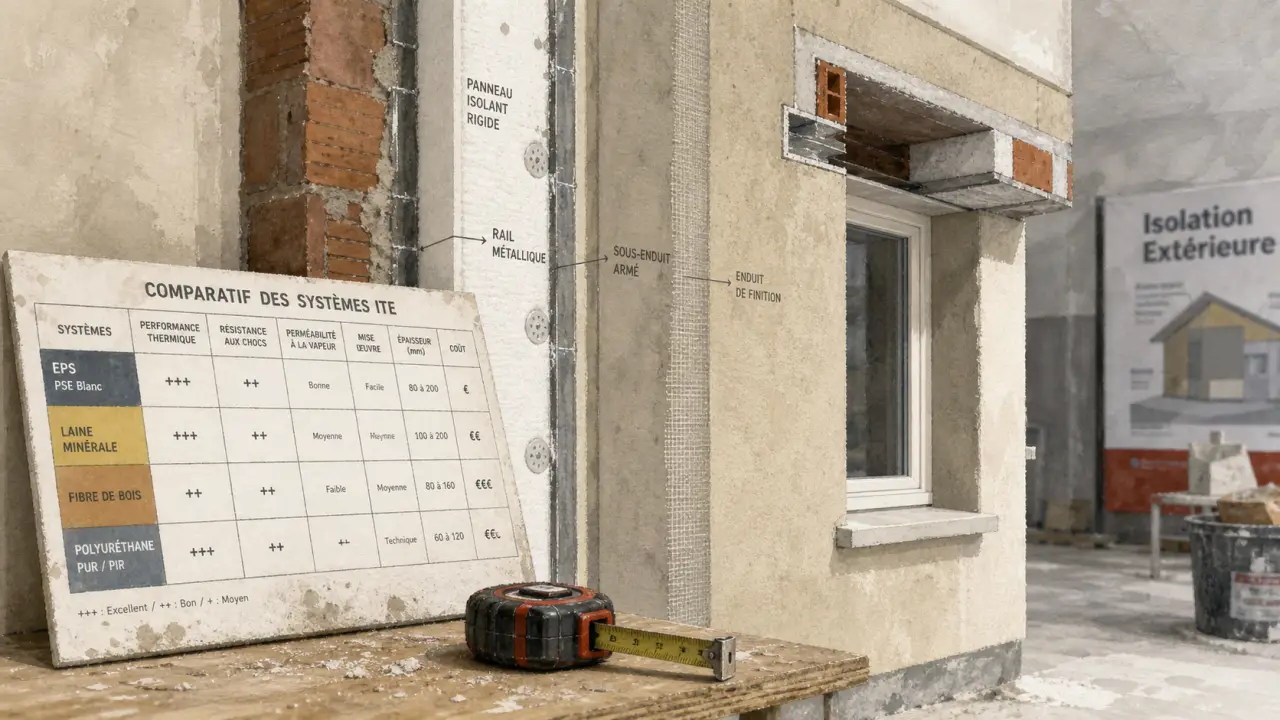 Meilleur isolant exterieur ITE : polystyrène, laine de roche, fibre de bois sur mur