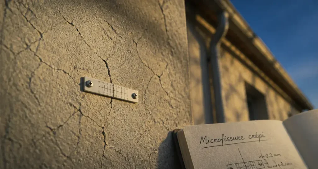 Micro fissure crépi extérieur sur enduit : réseau de microfissures visibles
