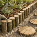 Que faire avec des rondins de bois dans le jardin : bordure de rondins.
