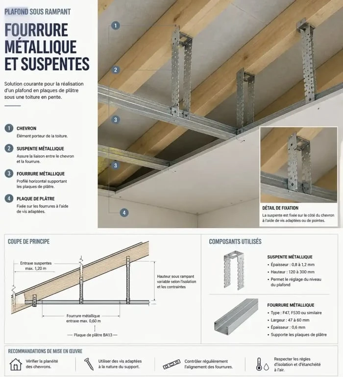 Installation de l'ossature métallique pour placo sous rampant