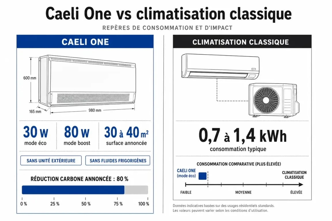 Comparaison éditoriale pour caeli energie prix entre Caeli One et une climatisation classique