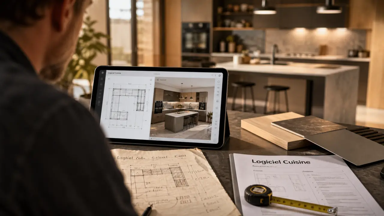 Logiciel cuisine : vue 2D et 3D sur tablette, implantation en L