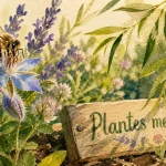 Plantes mellifères : abeille sur fleurs de jardin au printemps, nectar et pollen
