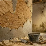 Rénovation maison pisé, mur à la chaux et traces d’humidité