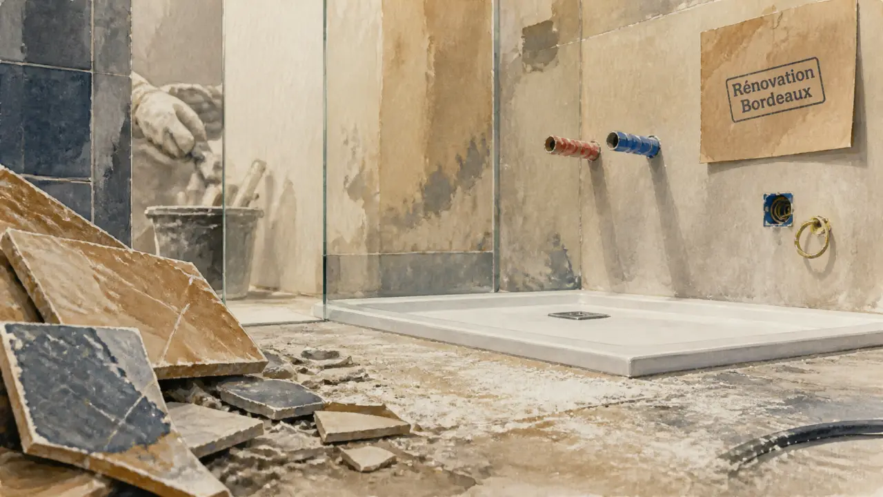 Rénovation salle de bain Bordeaux : chantier douche à l’italienne, receveur et carrelage