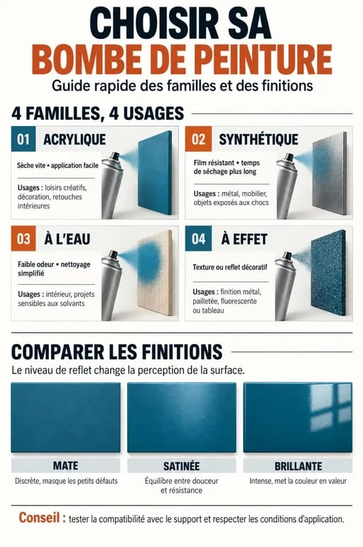 Infographie pour choisir une bombe de peinture selon la formule et la finition