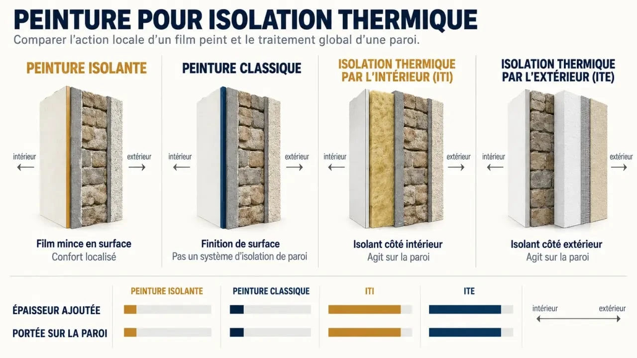 Comparaison de la peinture pour isolation thermique avec l’ITI, l’ITE et la peinture classique