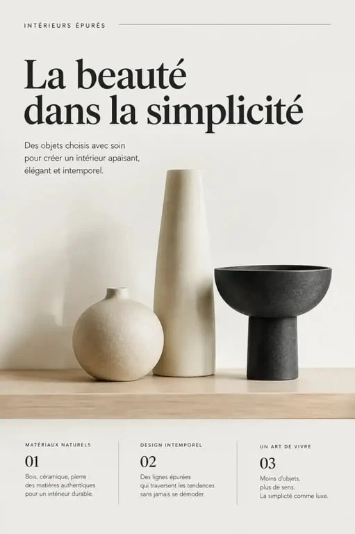 Exemple de la règle des impairs en décoration intérieure avec trois objets sur une étagère