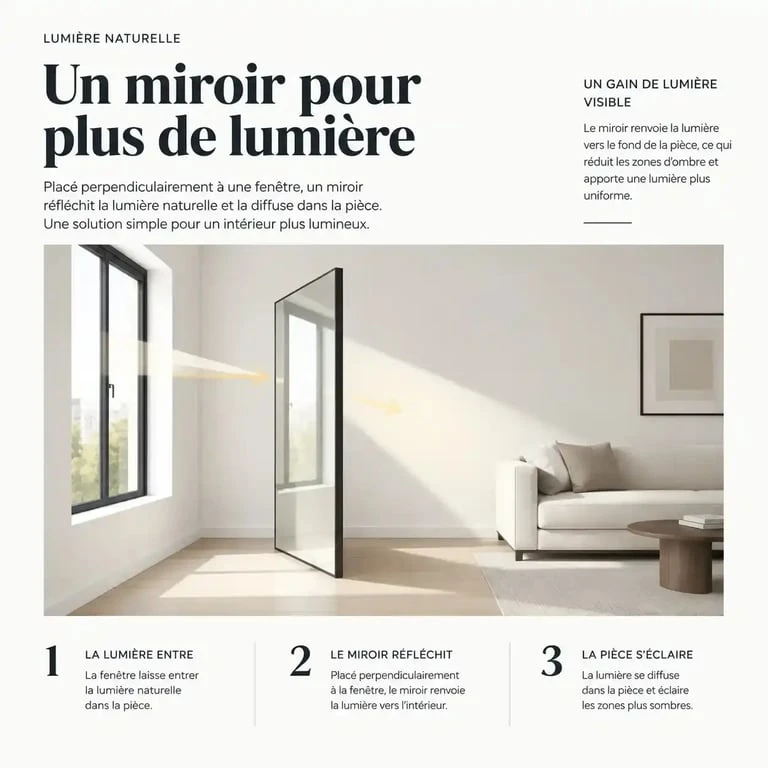 Illustration de l'emplacement idéal d'un miroir pour la décoration intérieure et la luminosité