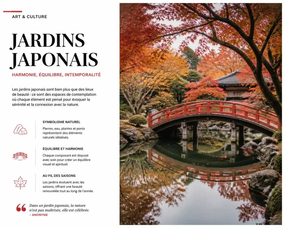 Jardin japonais traditionnel avec pont et étang