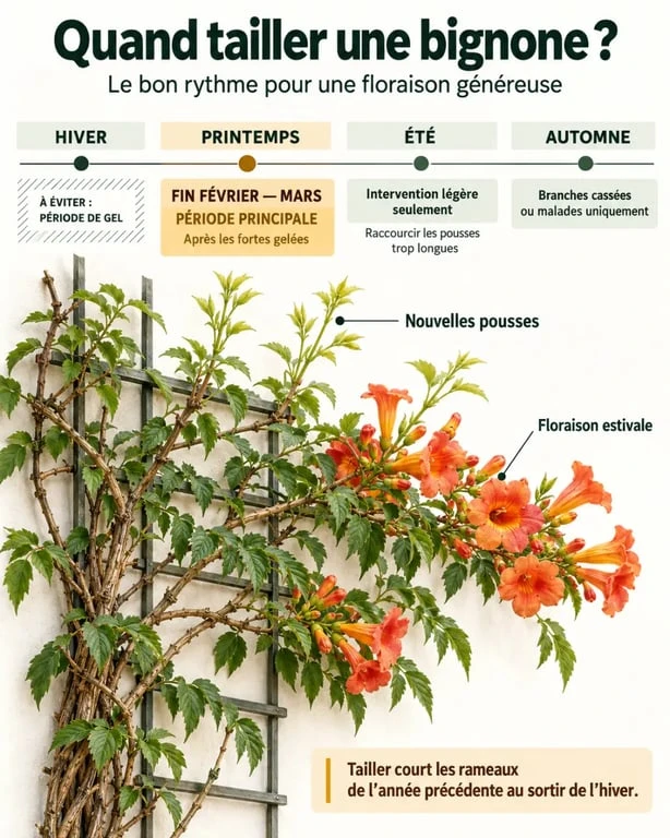 Quand tailler bignone : calendrier des périodes de taille et précautions selon les saisons