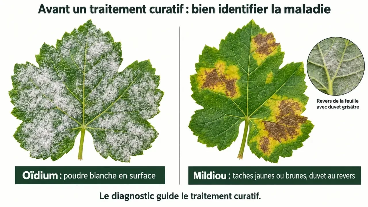 Oïdium traitement curatif : reconnaître la poudre blanche et la différencier du mildiou