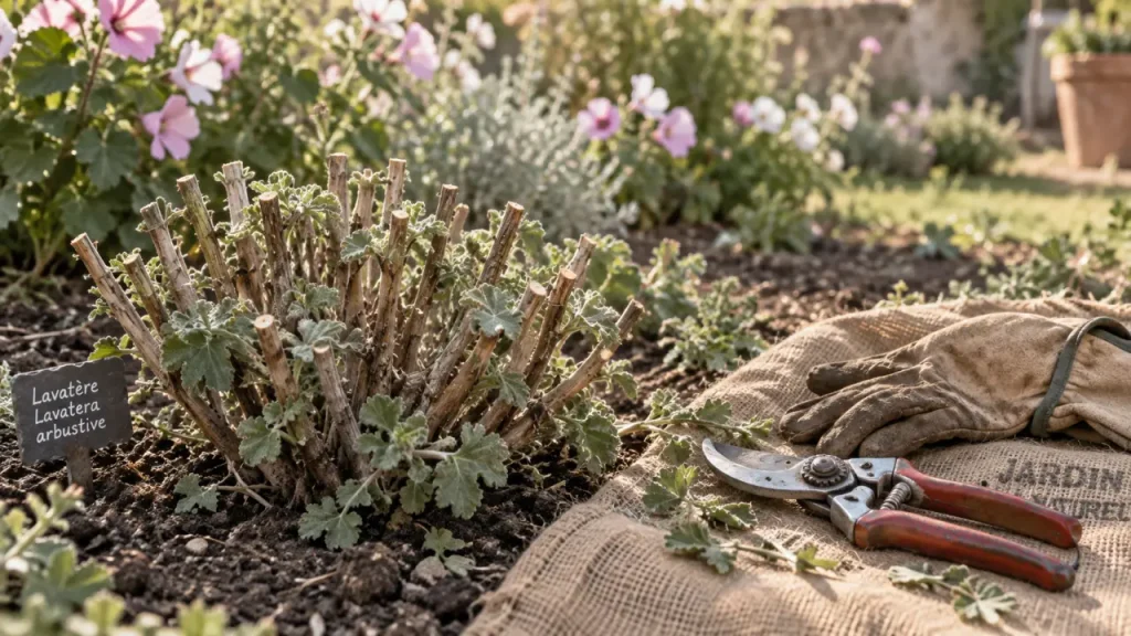 La lavatère arbustive fleurit mieux après une taille courte de 10 à 20 cm