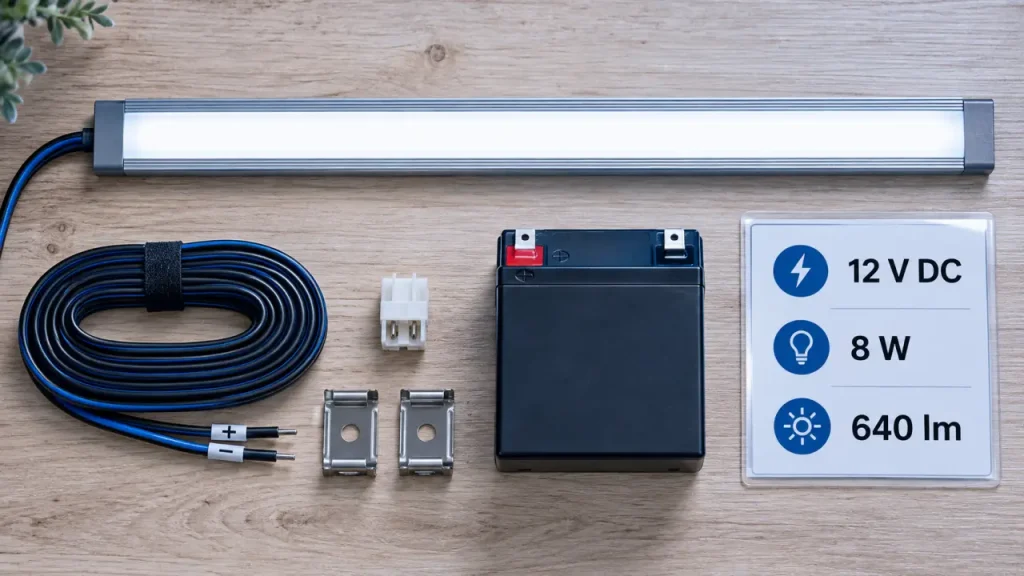 Éclairage LED 12 V sur batterie : 8 W et 640 lumens, mais une autonomie à calculer