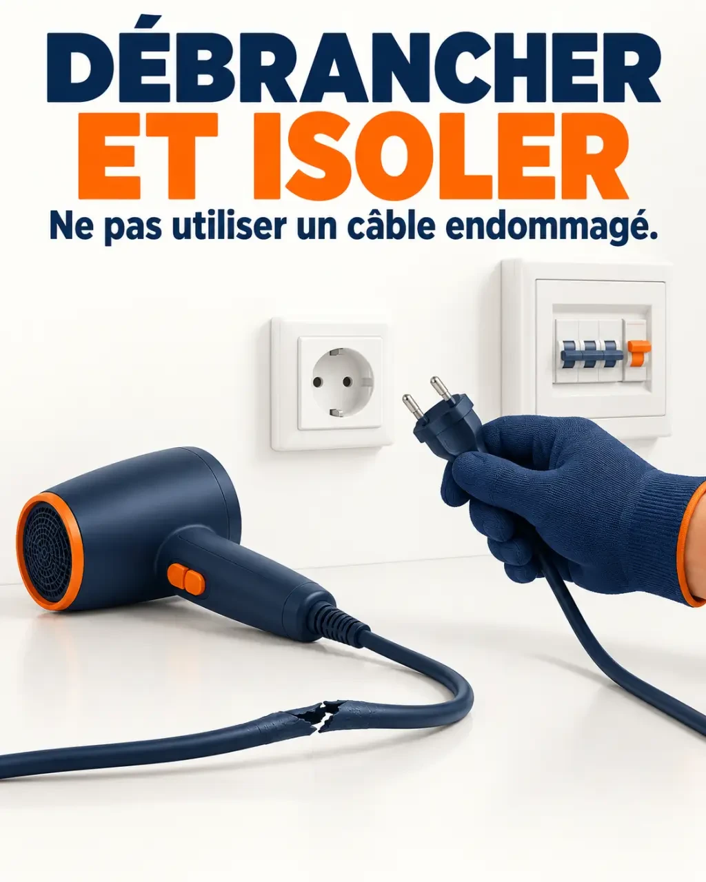 Mise en sécurité d’un appareil électeique abimé avec câble endommagé