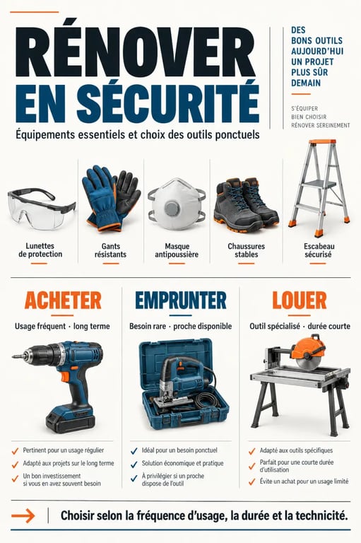 Équipements de sécurité et choix entre achat, prêt ou location pour rénover sa maison