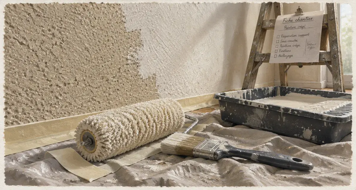 Peinture pour crepis interieur : rouleau sur mur de crépi humide qui cloque