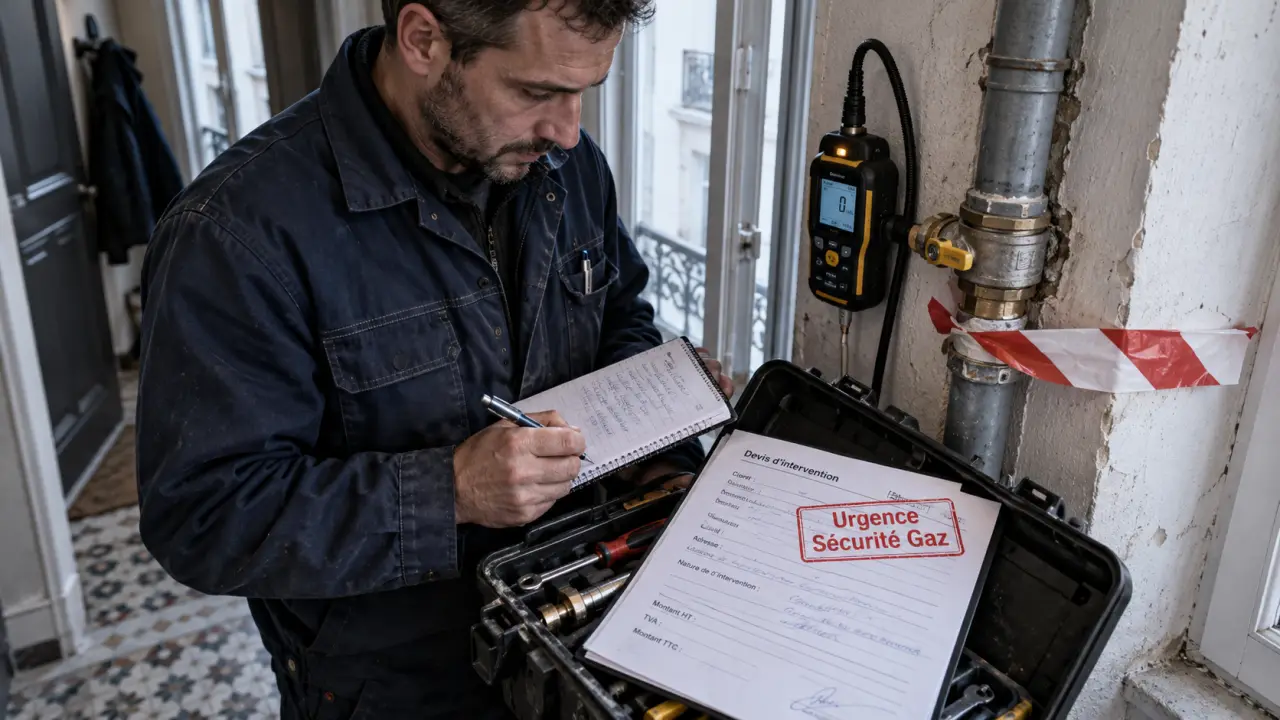 Plombier gaz vérifie devis et conformité sécurité gaz